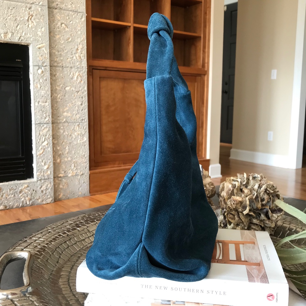 Nwot Oliveve Nora Knot Bag Aegean Italian Suede Hobo Shoulder Bag Blue — image 3 of 8
